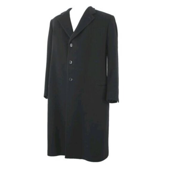 Neiman Marcus Sz 52L Black 3 Button Lana Wool Cashmere Blend Viscose Lined Coat - Picture 1 of 16